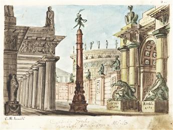 METRODORO CONTI (1810-1887) Five scenic designs for Giovanni Pacinis opera Saffo.